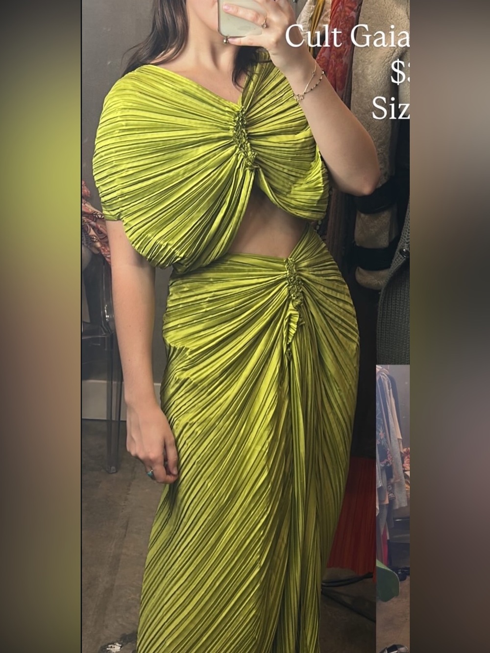Cult Gaia Olive Green Pleated Three-Piece Maxi Set - Picture 2 of 5